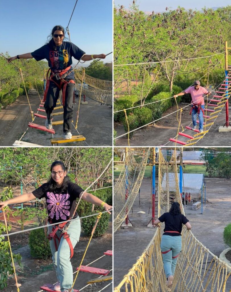 Burma bridge at Adventureplus resort- one of the top one day picnic resorts with activities near Pune